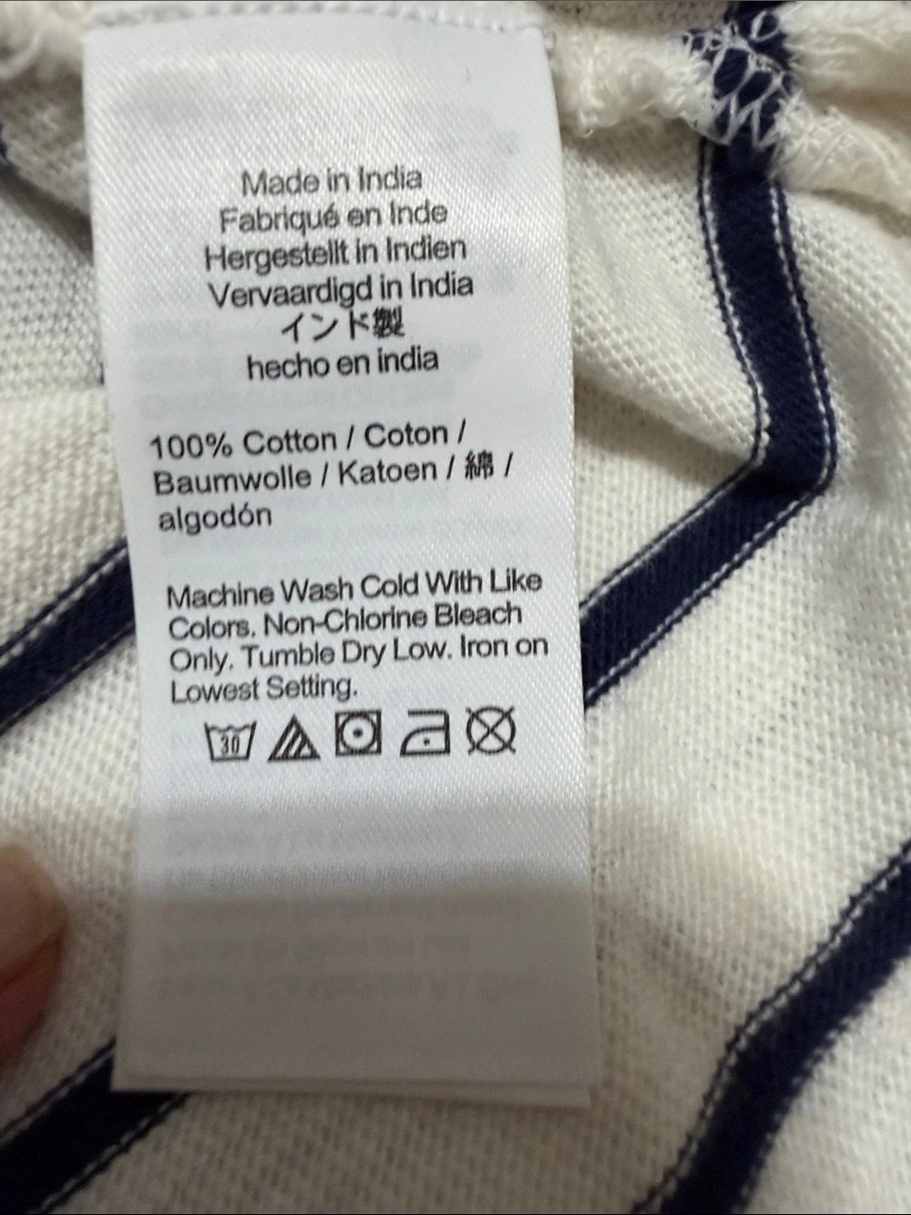 J. Crew White and Navy Striped V-Neck Beach Hoodie Pullover Top, Size Medium.